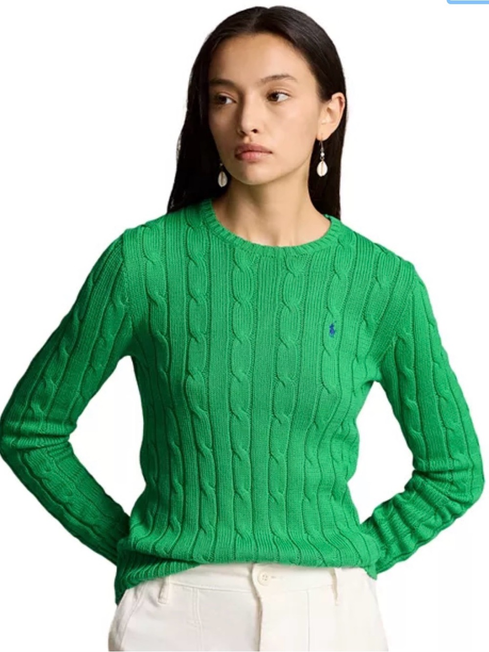 Ralph Lauren Bright Green Cable-Knit Crewneck Sweater